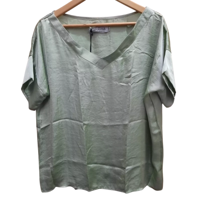 New With Tags CAROLINA Lifestyle 'Bianca' Short Sleeve V - Neck Relaxed Fit Top 'Aloe' Colour in Size XS/S 