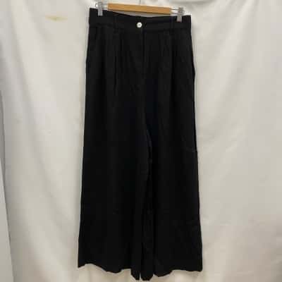 Dotti Women's Size 12 Linen Blend Flared Pants Black  