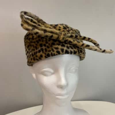 Elisabetta Ballerini Womens  Faux Fur Pill box Hat Animal print 