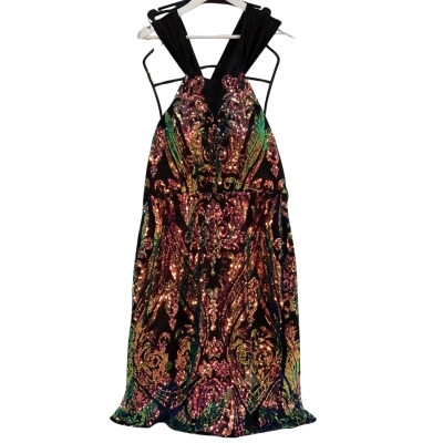Melanie Jayne Womens Size 16 Sequin Midi Dress Black / Multicoloured 
