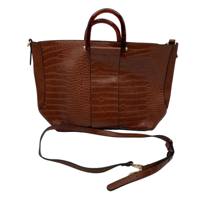 Piper Brown Faux Crocodile Bag w/ Tortoise Shell Resin Handles 40x30x10cm HB
