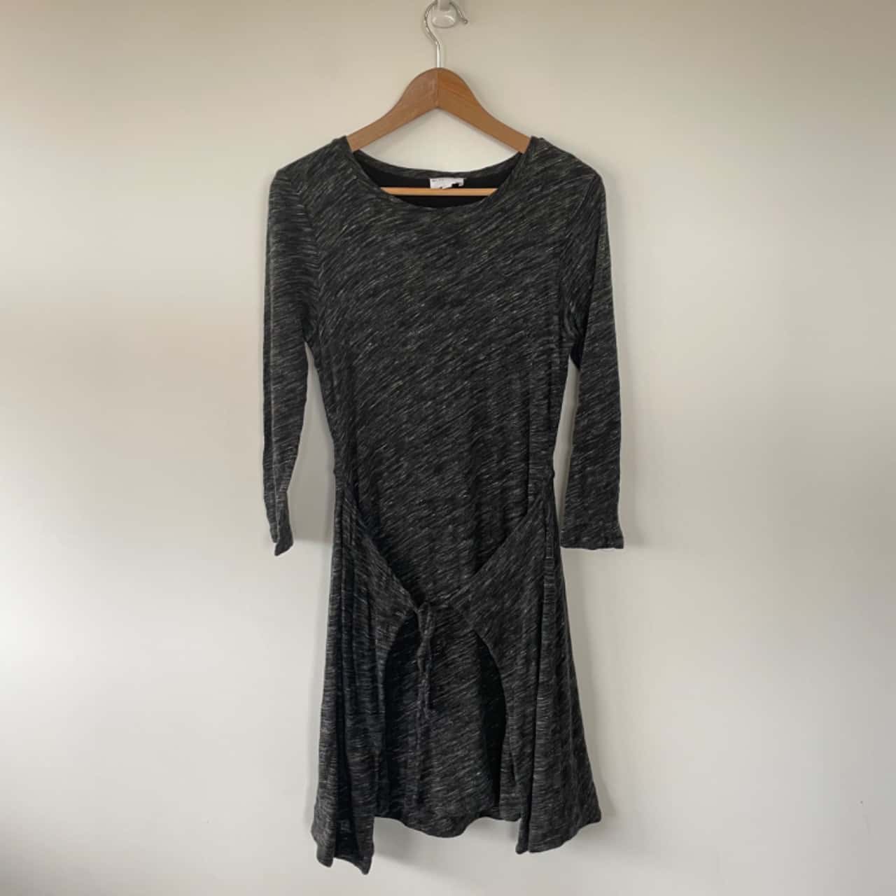Witchery Black Grey Wool Long Sleeve Midi Dress Size 8 / S