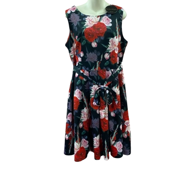 Caroline Morgan Women's Floral Midi Dress Size 16 Black / Multicoloured 