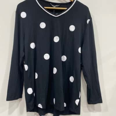 Liz Jordan Womens  Size XL Long Sleeve Top Black  / White 