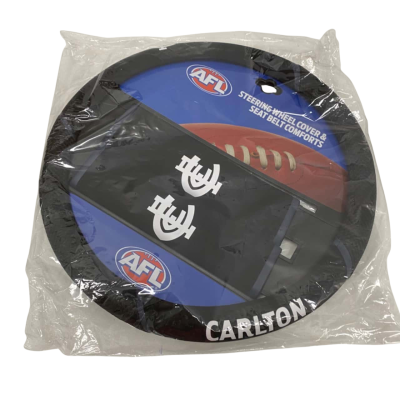 AFL Carlton Themed Steering Wheel Cover And Seat Belt Comforts