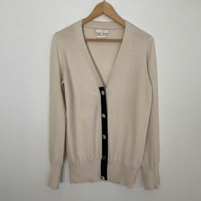 Oroton Womens  Size M Long Sleeve V-Neck Cardigan - Cashmere Blend Cream and Black
