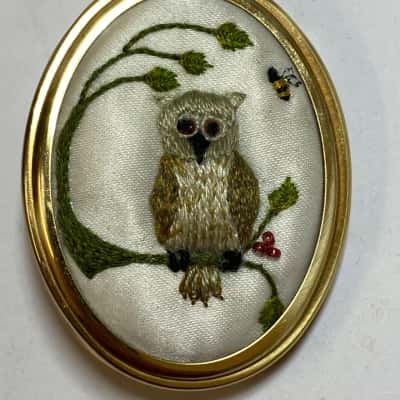 Embroidered Owl brooch