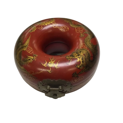 Vintage Red Lacquered Wooden Donut-shaped Jewellery Box