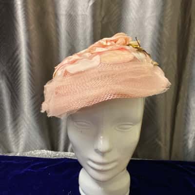 Sweet Romantic Vintage Pink Floral Hat Handmade fascinator style
