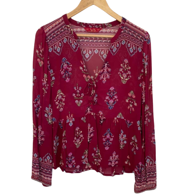 Tigerlily Womens  Size 10 Long Sleeve Top / V-Neck Top Floral / Pattern / Red 