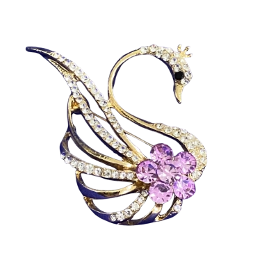  Womens 5cm gold metal Swan diamente Brooch 