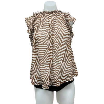 Country Road Womens 100% Silk Size 10 Blouse Brown / Pattern / White 