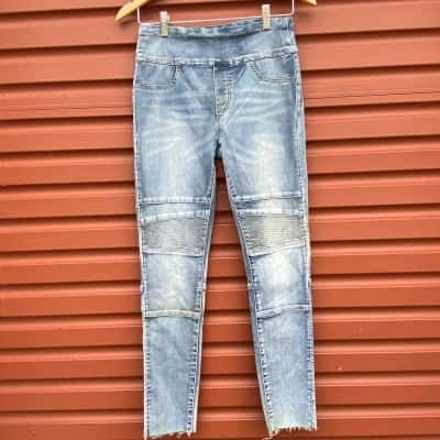 Decjuba Womens Size 10 Blue Riley Raw Crop Biker Jeans