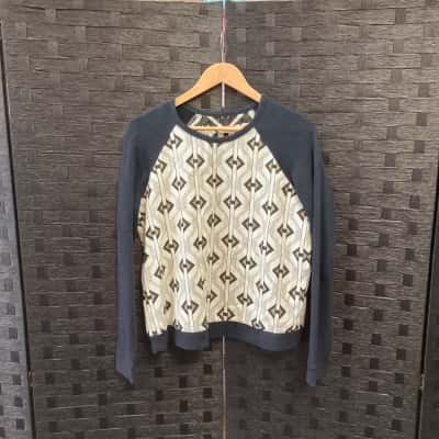 Sass & Bide Womens  Size 8 Long Sleeve Top Gold / Navy Blue / White 