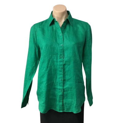 Sportscraft Womens Size 8 Bright Green 100% Linen Long Sleeve Shirt 