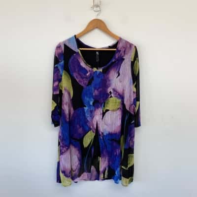 Taking Shape  Showtime Print Floral Mesh Overlay Tunic Top  Size 14 
