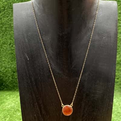 Gold/Red Stone Pendant Necklace (Stamped 1/20 14K)