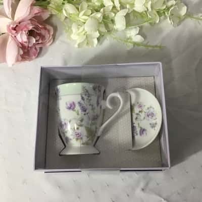 Lucas & Hunter Floral Footed Mug with Coaster Set (boxed)