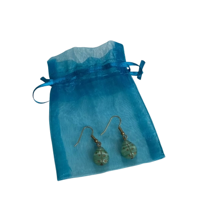 Artisan Glass Aqua Lady Bug Earrings with gift bag