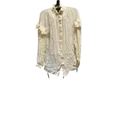 Oxford Womens  Size 8 Long Sleeve Shirt Gold / Pinstriped / White 