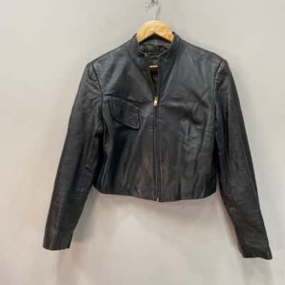 Trent Nathan Womens  Size 10 Cropped Soft Leather Jacket Black  