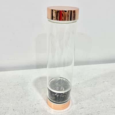 Glass Waterbottle w/ Amethysts chips- Rose Gold Lid 