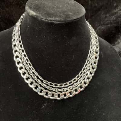 Silver Toned Multi-strand Heavy Metal Chain 