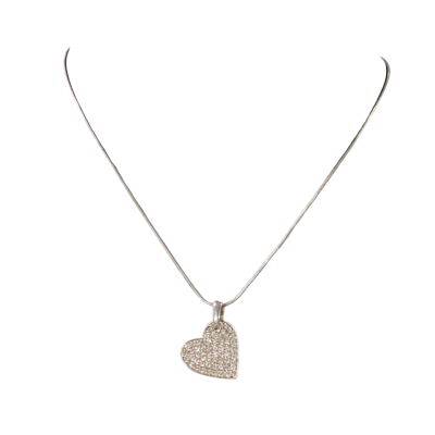 Silver Heart Pendant Necklace w/ Clear Stones & Silver Chain(925)