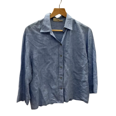 Country Road Womens  Size L 3/4 Sleeve Shirt Blue 100% Linen