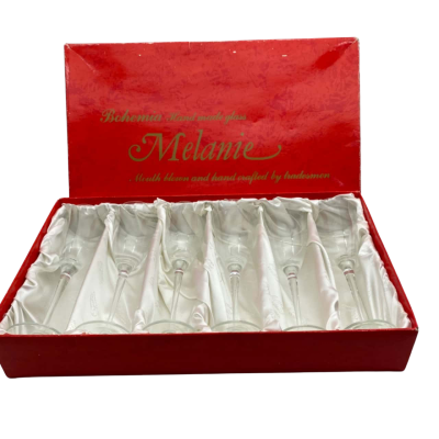 6x Vintage ‘Melanie’ Mouth Blown Bohemia Crystal Flutes