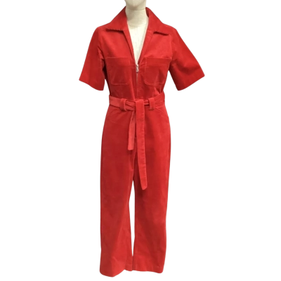 NEW - & Other Stories Womens  Size 38 Short Sleeve Corduroy Jumpsuit Red 