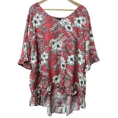 BNWT beme Womens Size 24 Elbow Sleeve Button Up Top Coral / Floral 