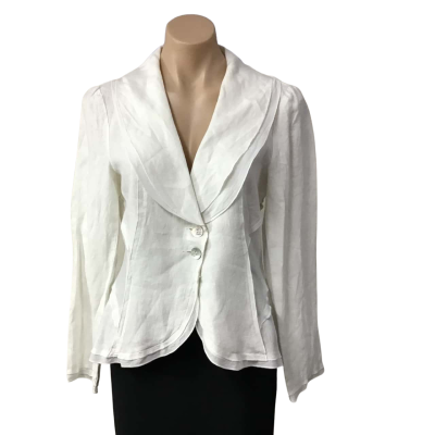 Per Una Womens Size 12 White Linen Blend Cropped Jacket 