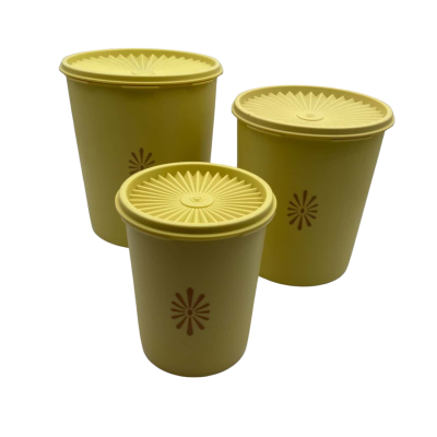 3x Vintage Yellow Tupperware Canisters 