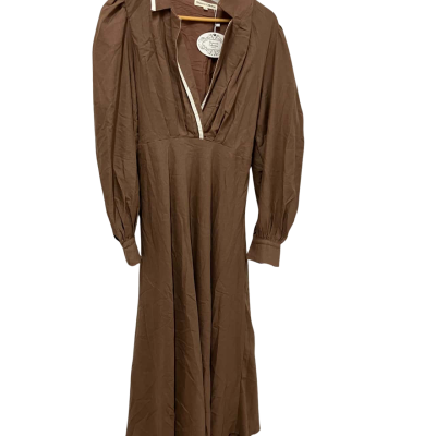 Shareen collections Size 16 Long Sleeve Lined Dress Brown / White NEW