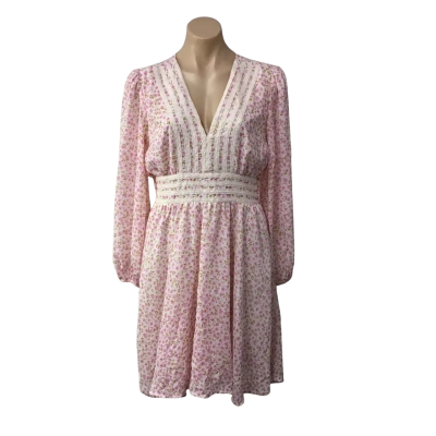 ONLY Womens Size M White / Pink / Mauve / Green Floral V-neck Mini Dress (new)