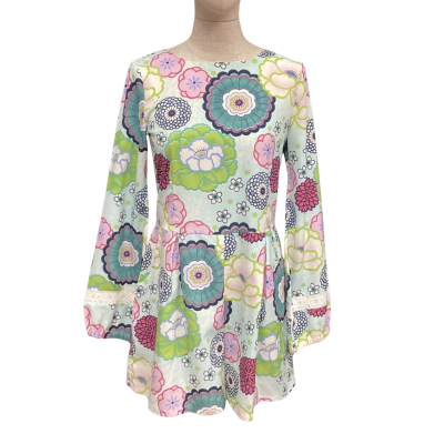  Miss Leona  Size S Long Sleeve Playsuit Blue /Green / Pattern 