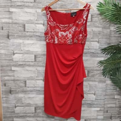 Womens  Size 12 Cocktail Dress / Maxi Dress Red / Silver 