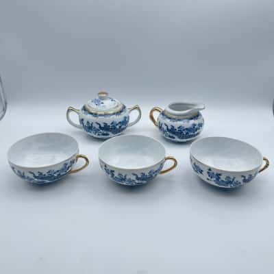 Blue & Gold Peacock Detailed Chinese Fine Procelain Set