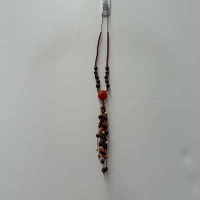  Womens rope beaded necklace orange brown and cream