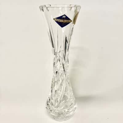 Czech Republic Bohemia Crystal cut diamond Bud Vase -24% lead crystal