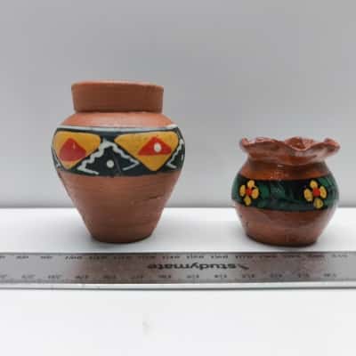 Set of 2 Small Artisan Clay/Terracotta Pots
