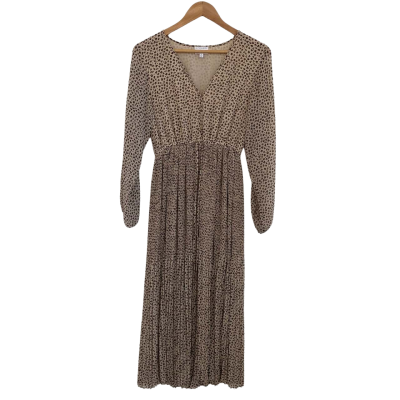 Witchery Womens  Size 8 Long Sleeve Dress / Maxi Dress / Pleated Dress Animal print / Beige / Black  