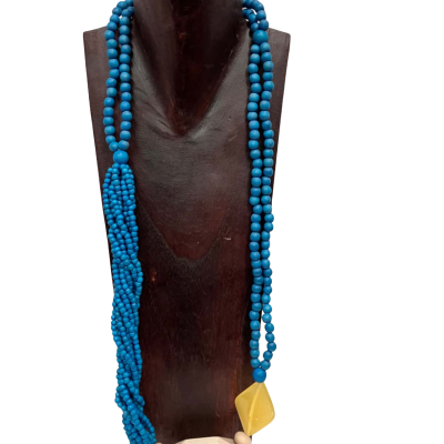 Multi-strand Blue Wooded Beaded Necklace