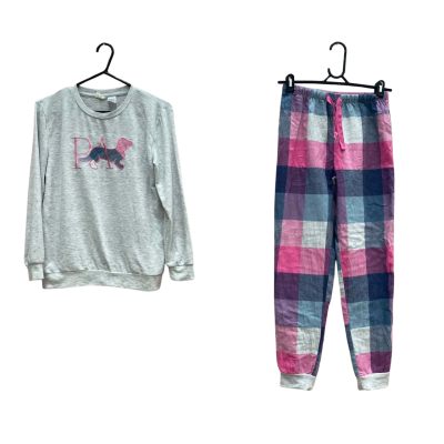 Peter Alexander Kids Size 14 Grey Top & Pink & Grey Checked Pants Sleepwear 
