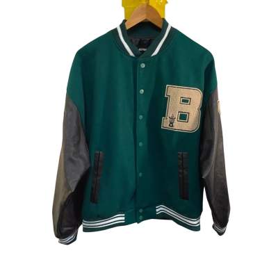 Aelfric Eden Mens  Size L Letterman Jacket Black  / Green 