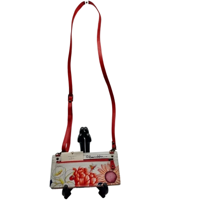  Womens:  AMUSCHKA LEATHER WALLET ON A STRING WHITE FLORAL 