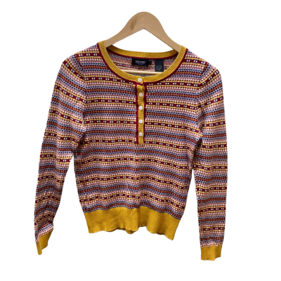 Oxford Womens  Size 10 Crew Neck Jumper Blue / Pattern / Red / Yellow 