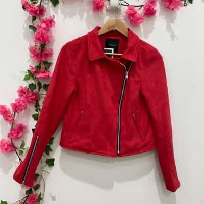 Pagani Womens Faux Suede Biker Jacket Size 10 Red 