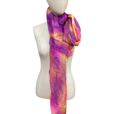 Abstract Tie-dye Silk Scarf Orange / Pink  / Purple 